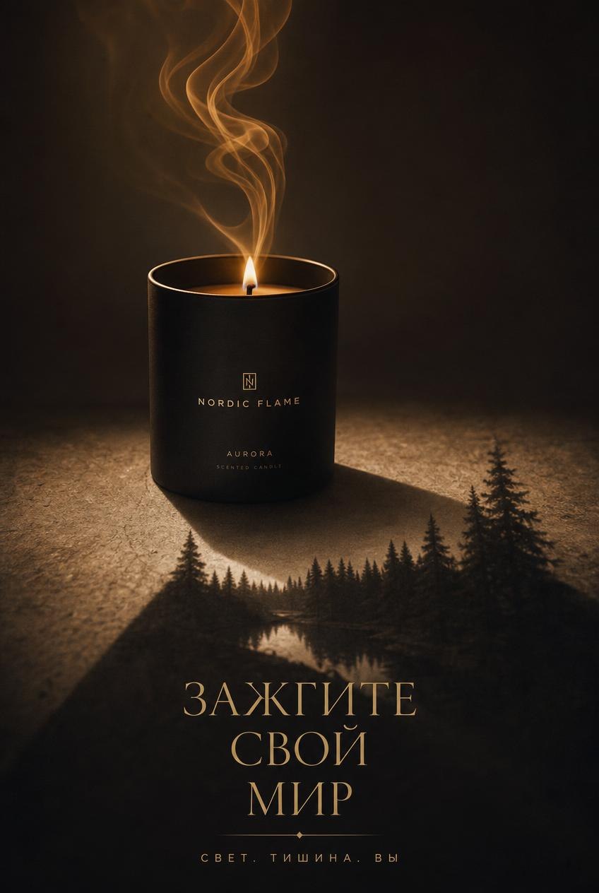 Постер свечи NORDIC FLAME – тень северного леса